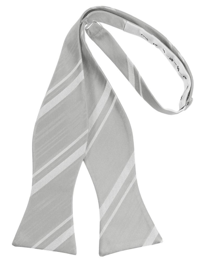 Platinum Striped Satin Bow Tie - self-tie style, front view