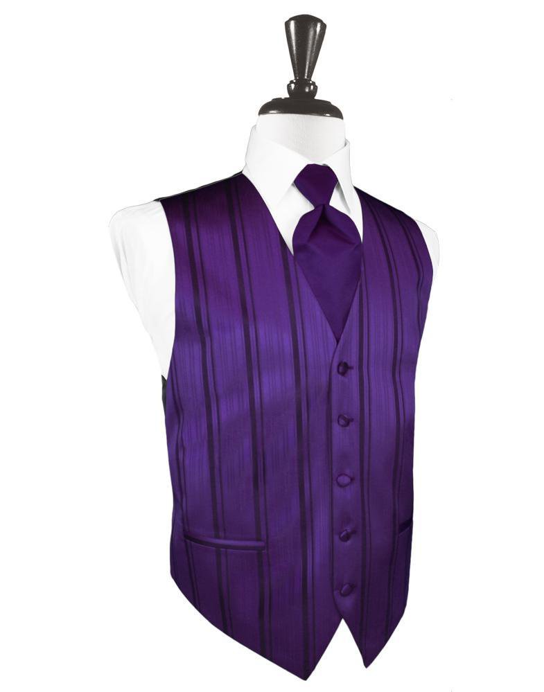 Purple Striped Satin Tuxedo Vest –