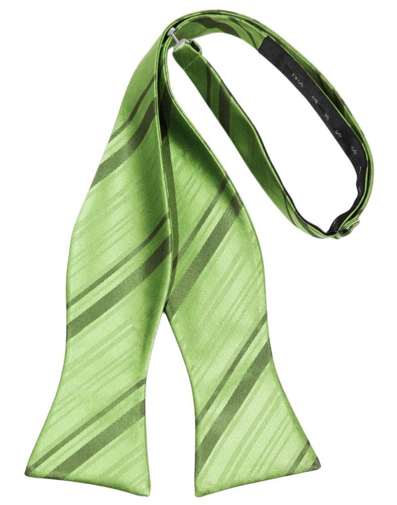 Sage Striped Satin Bow Tie - self-tie style, front view