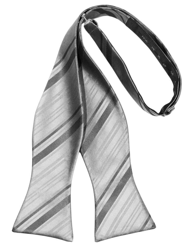 Silver Striped Satin Bow Tie - self-tie style, front view