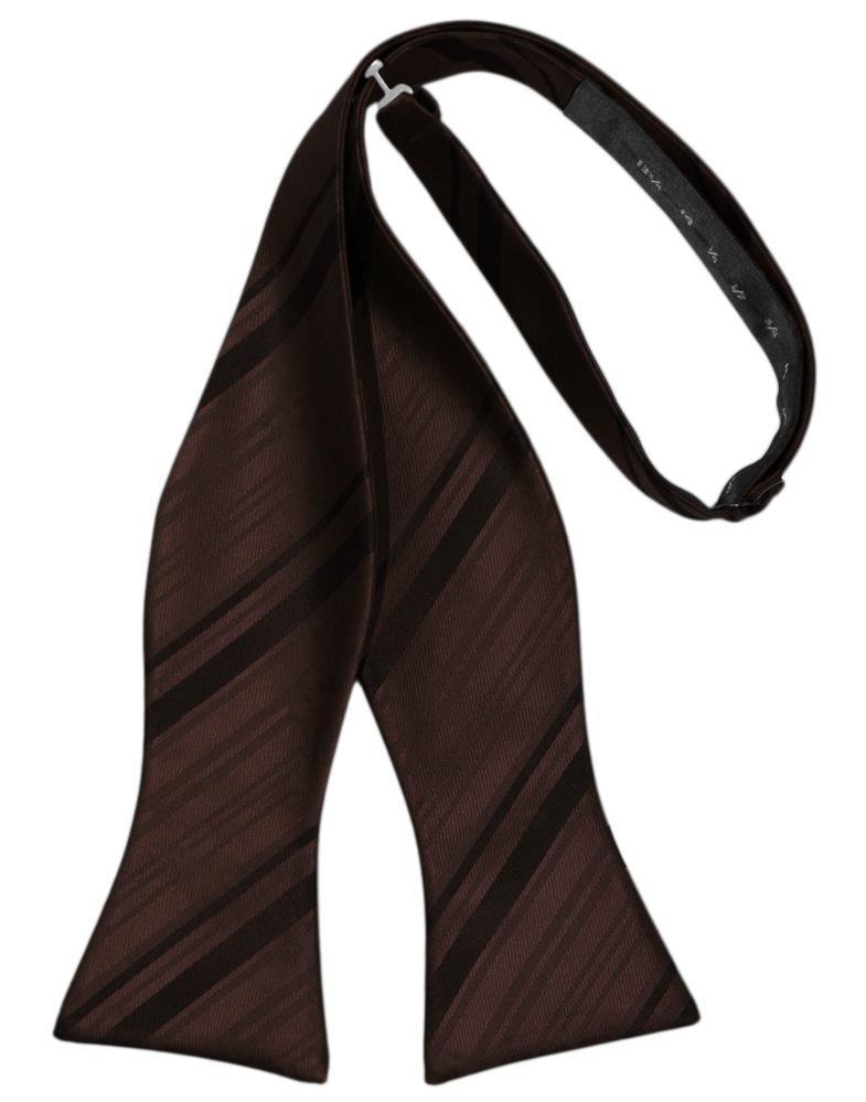 Truffle Striped Satin Bow Tie - self-tie style, front view