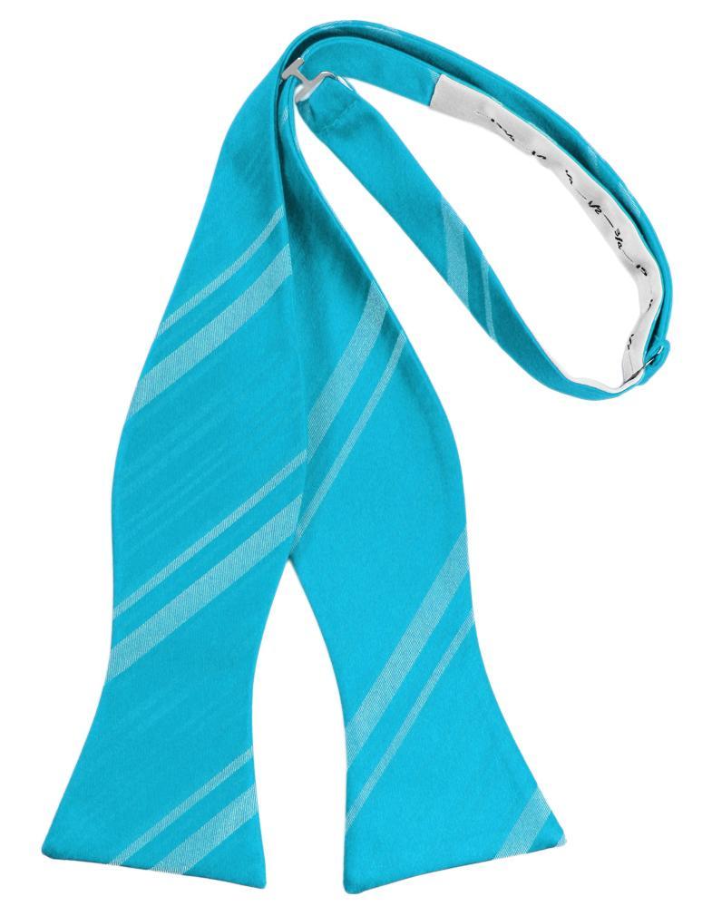 Turquoise Striped Satin Bow Tie - self-tie style, front view