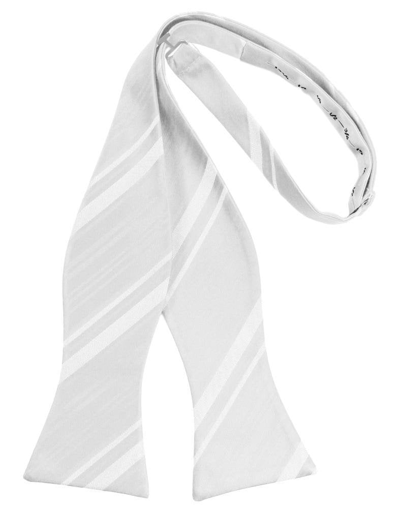 White Striped Satin Bow Tie - self-tie style, front view