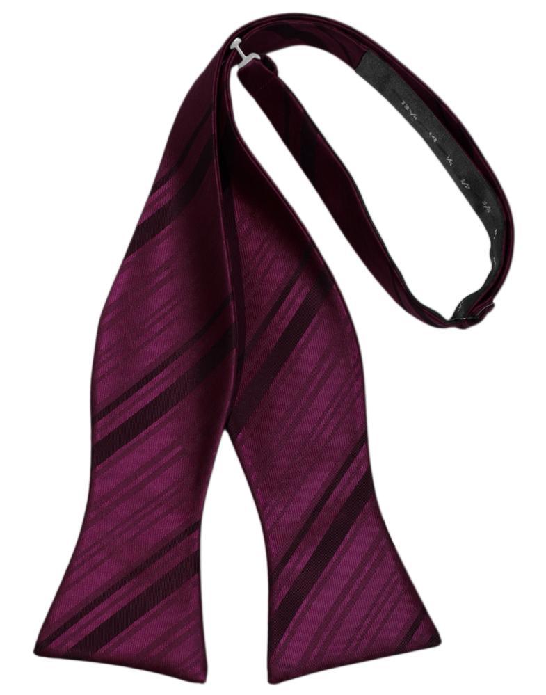 Wine Striped Satin Bow Tie - self-tie style, front view
