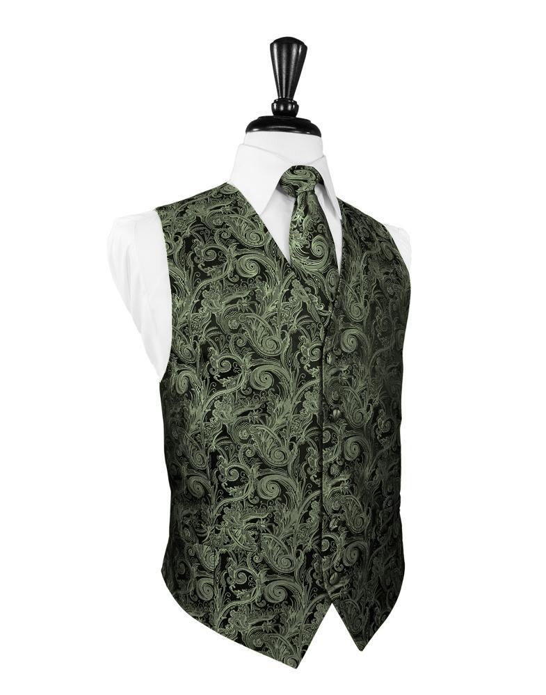 Emerald Green Paisley Vest Fern Tapestry Tuxedo Vest –