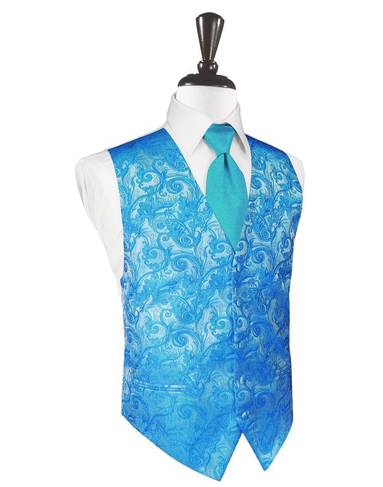 Turquoise Tapestry Tuxedo Vest BlackTie