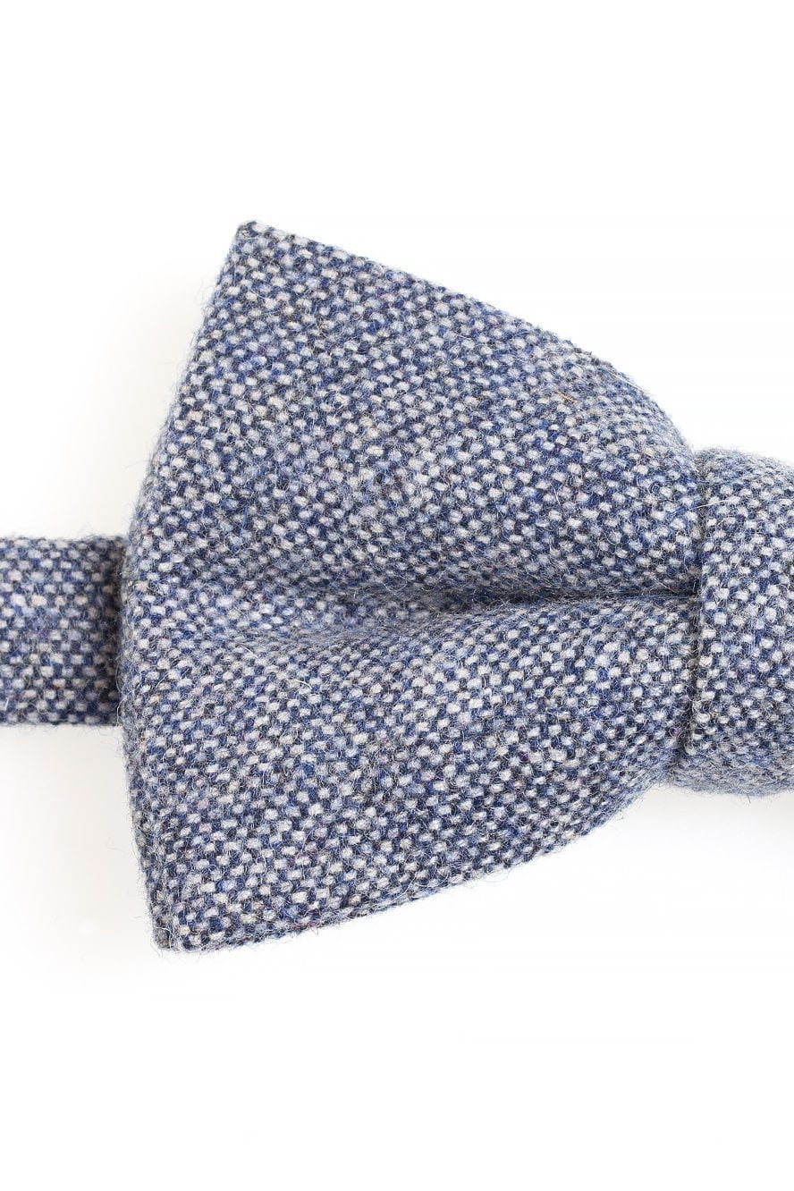 Blue Tweed Bow Tie - close-up of fabric texture and folds