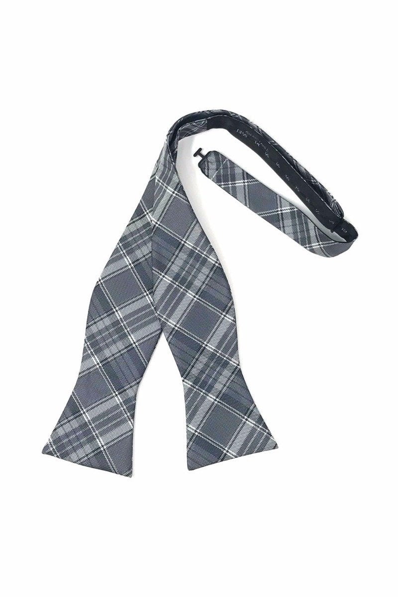 Grey Madison Plaid Bow Tie - self-tie style, front view