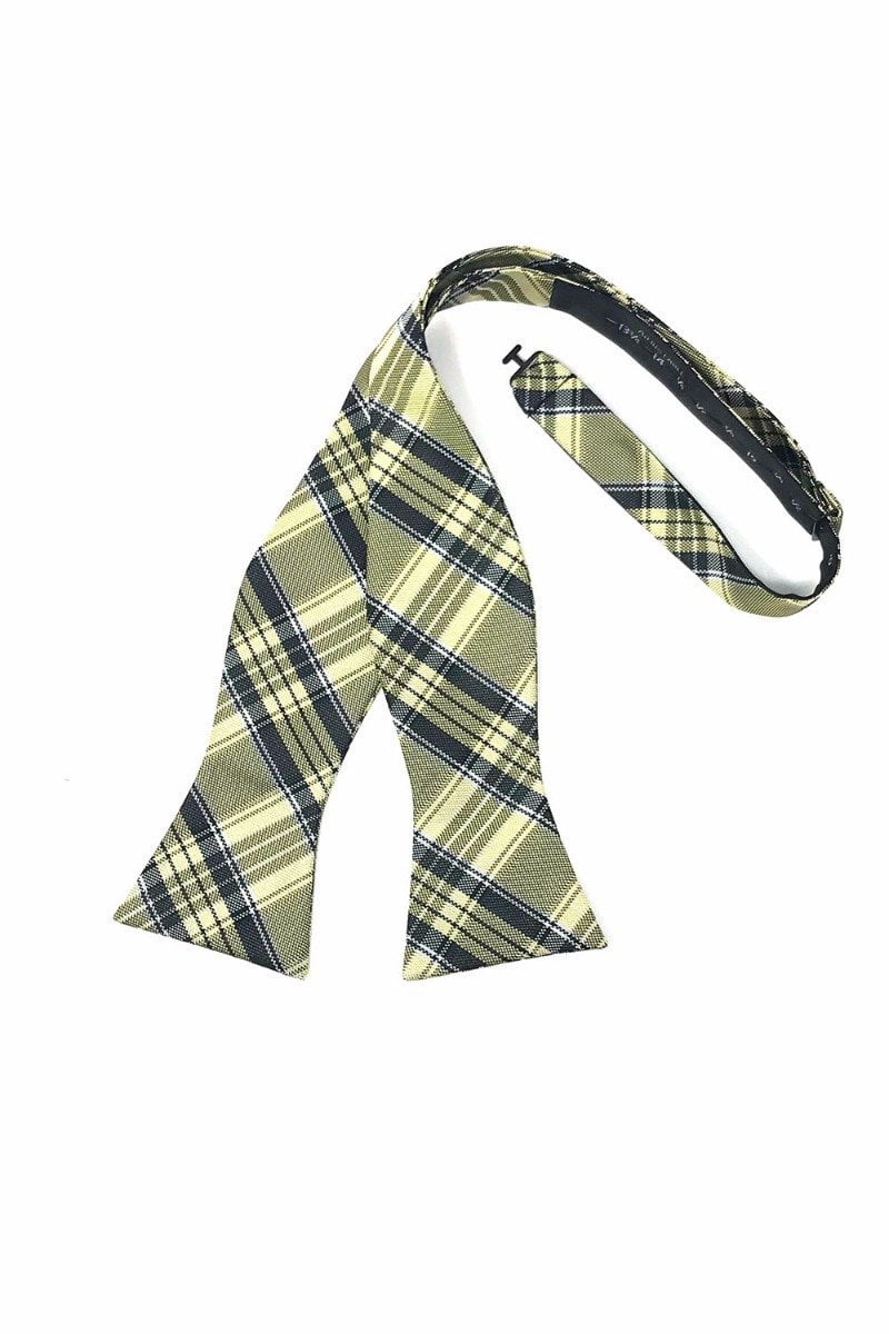 Yellow Madison Plaid Bow Tie - self-tie style, front view