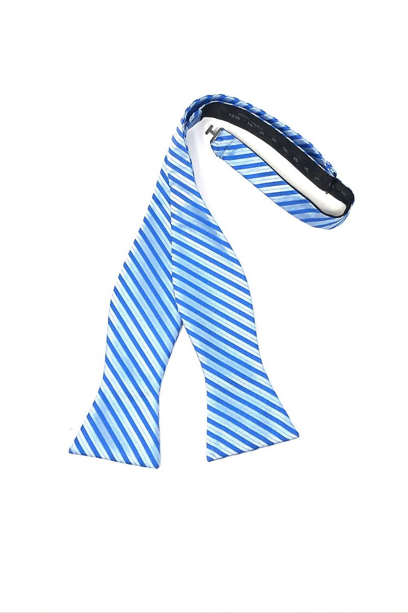 Blue Newton Stripe Bow Tie - self-tie style, front view