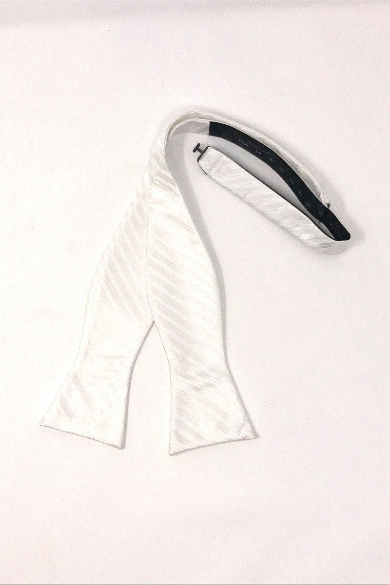 White Newton Stripe Bow Tie - self-tie style, front view
