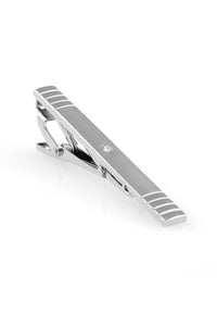 BLACKTIE Brushed Silver with Center Crystal Premium Tie Bar