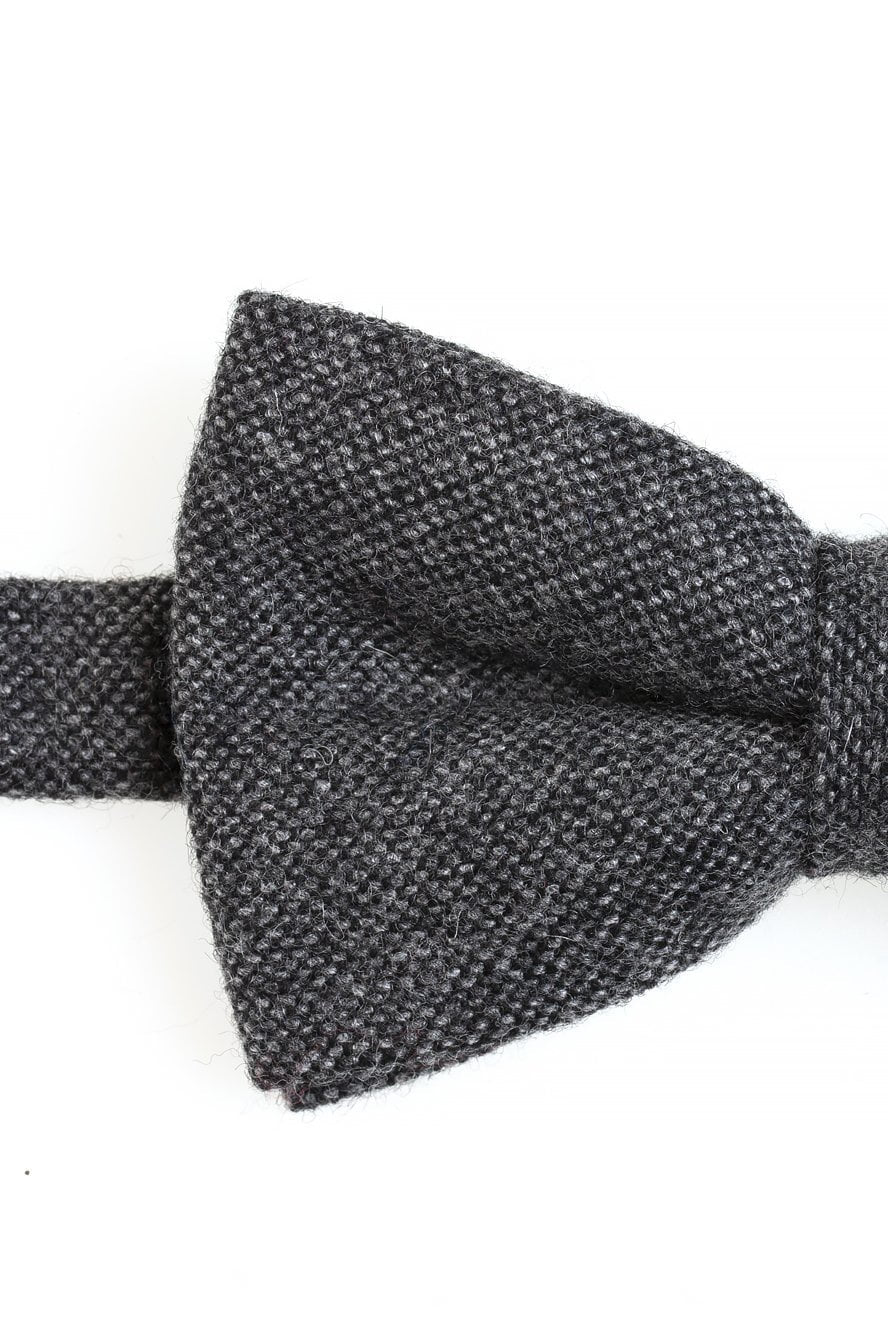 Charcoal Tweed Bow Tie - close-up of fabric texture and folds