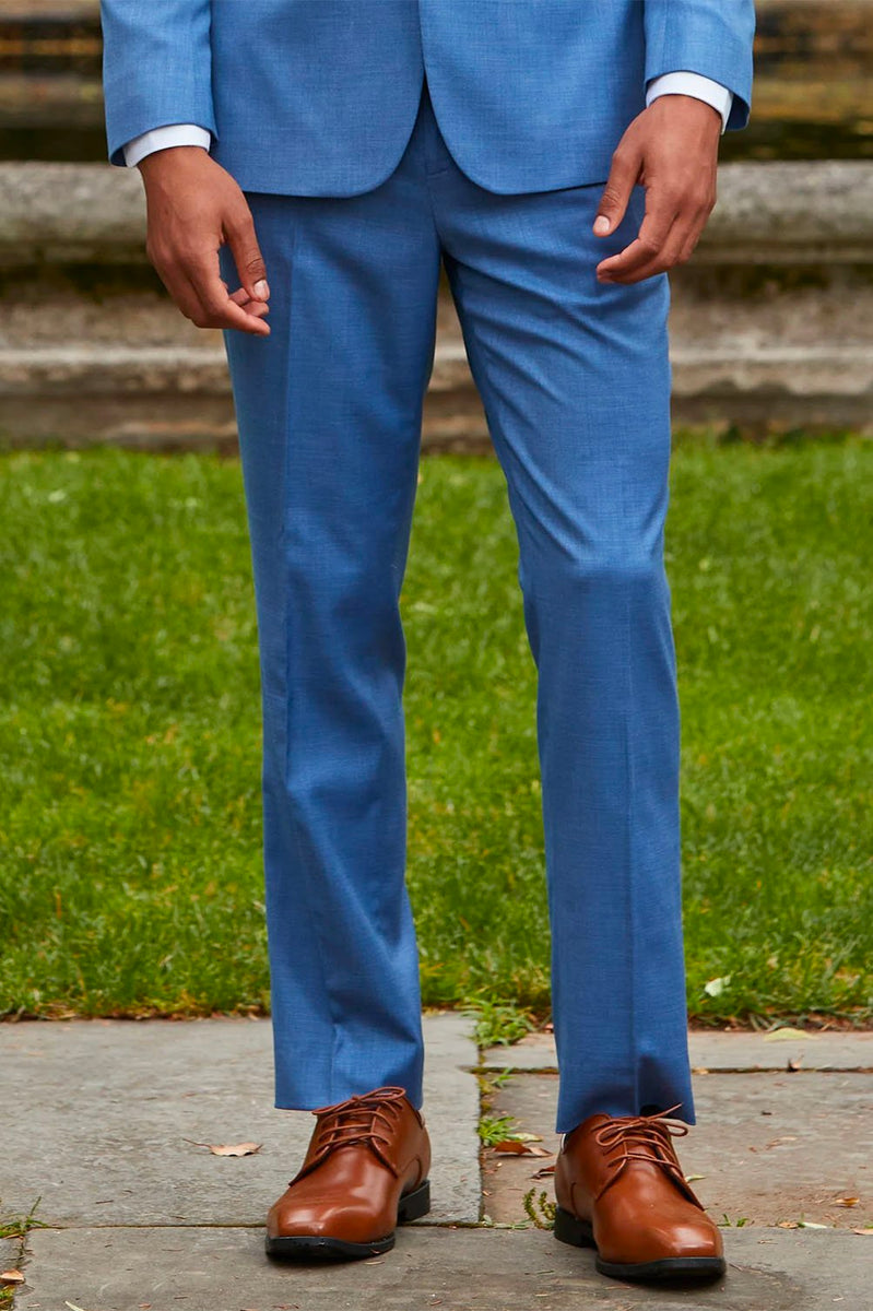 Sharkskin Marine Blue Plain Front Pants Sharkskin Marine Blue Plain Front Pants