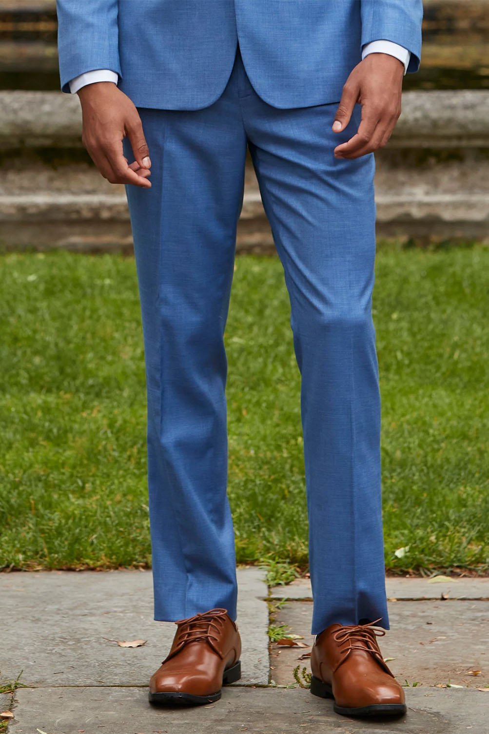 Sharkskin Marine Blue Plain Front Pants Sharkskin Marine Blue Plain Front Pants