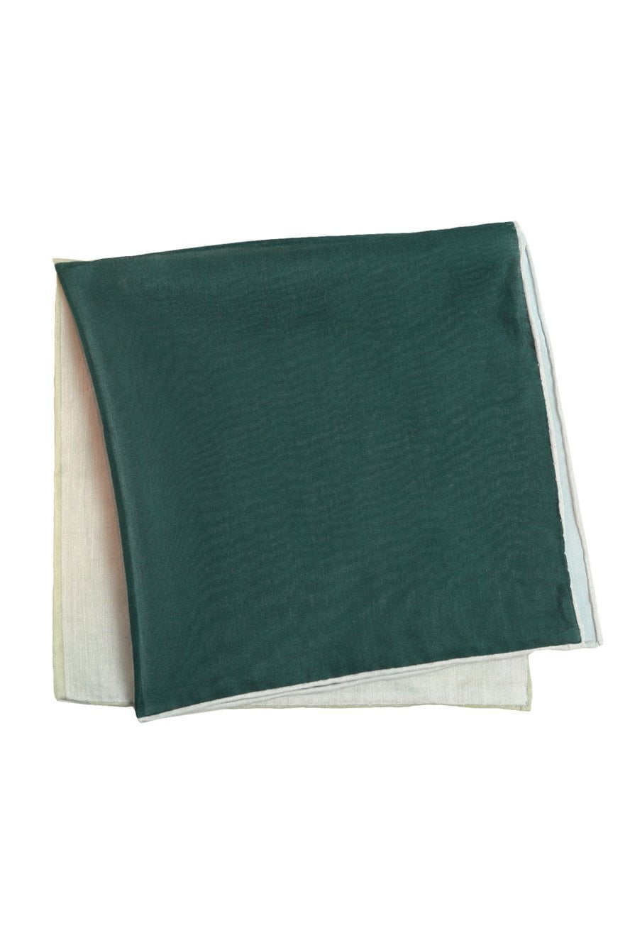 Cristoforo Cardi Green Silk & Cotton Blend Quad Pocket Square