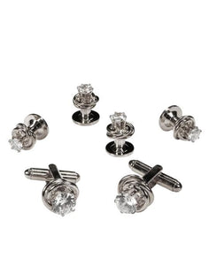 Cristoforo Cardi Crystal in Silver Loveknot Studs and Cufflinks Set