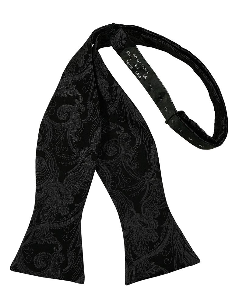Black Paisley Silk Bow Tie - self-tie style, front view