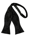 Black Paisley Silk Bow Tie - self-tie style, front view