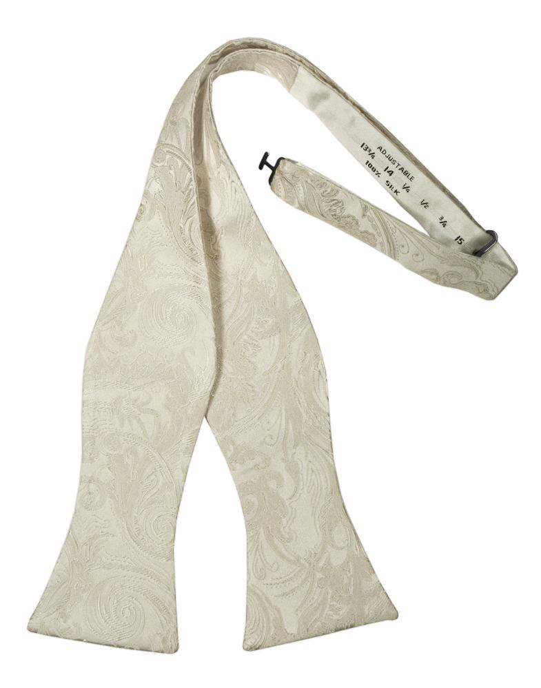 Ivory Paisley Silk Bow Tie - self-tie style, front view