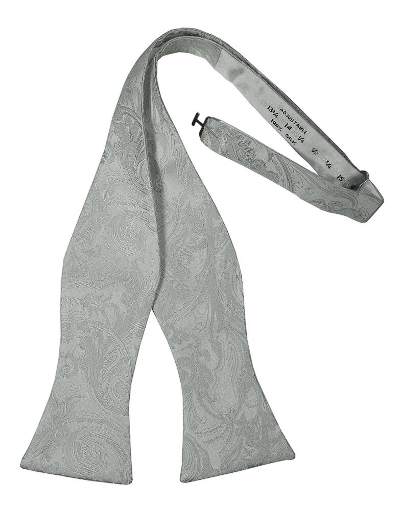 Platinum Paisley Silk Bow Tie - self-tie style, front view