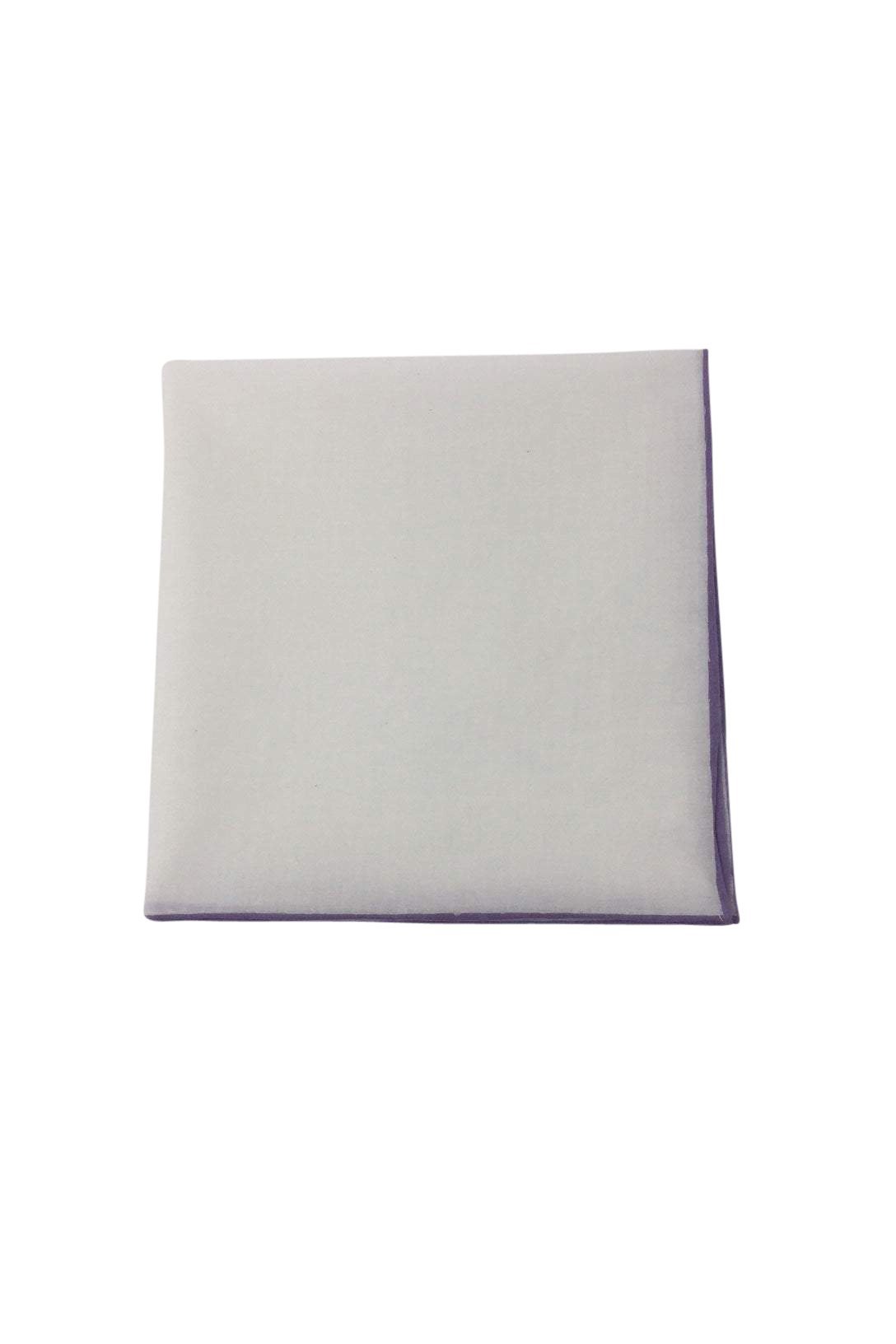 Cristoforo Cardi White Cotton with Lavender Border Pocket Square
