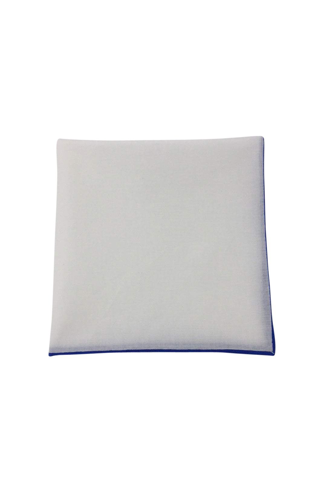 Cristoforo Cardi White Cotton with Royal Blue Border Pocket Square